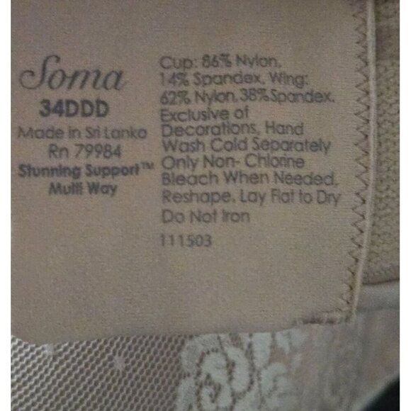 Soma Stunning Support underwire beige lined strapless size 34DDD - Picture 4 of 4